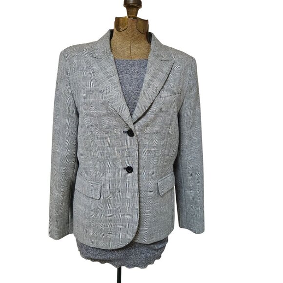 Pendleton Blazer Womens Size 14 Gray Plaid Virgin Wool Two Button Classic Jacket - Picture 1 of 10